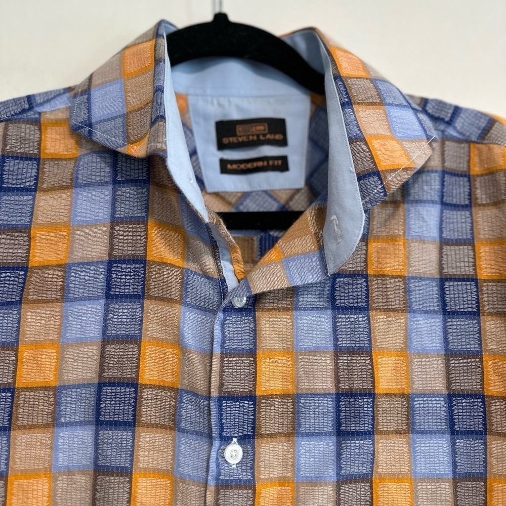 Steven Land Men’s Modern Fit Colorful Button Down Dress Shirt. french cuff. - Picture 10 of 11